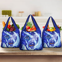 Chuuk Micronesian Roots Grocery Bag Polynesian Tribal Pattern Hibiscus Flower And Stingray Art