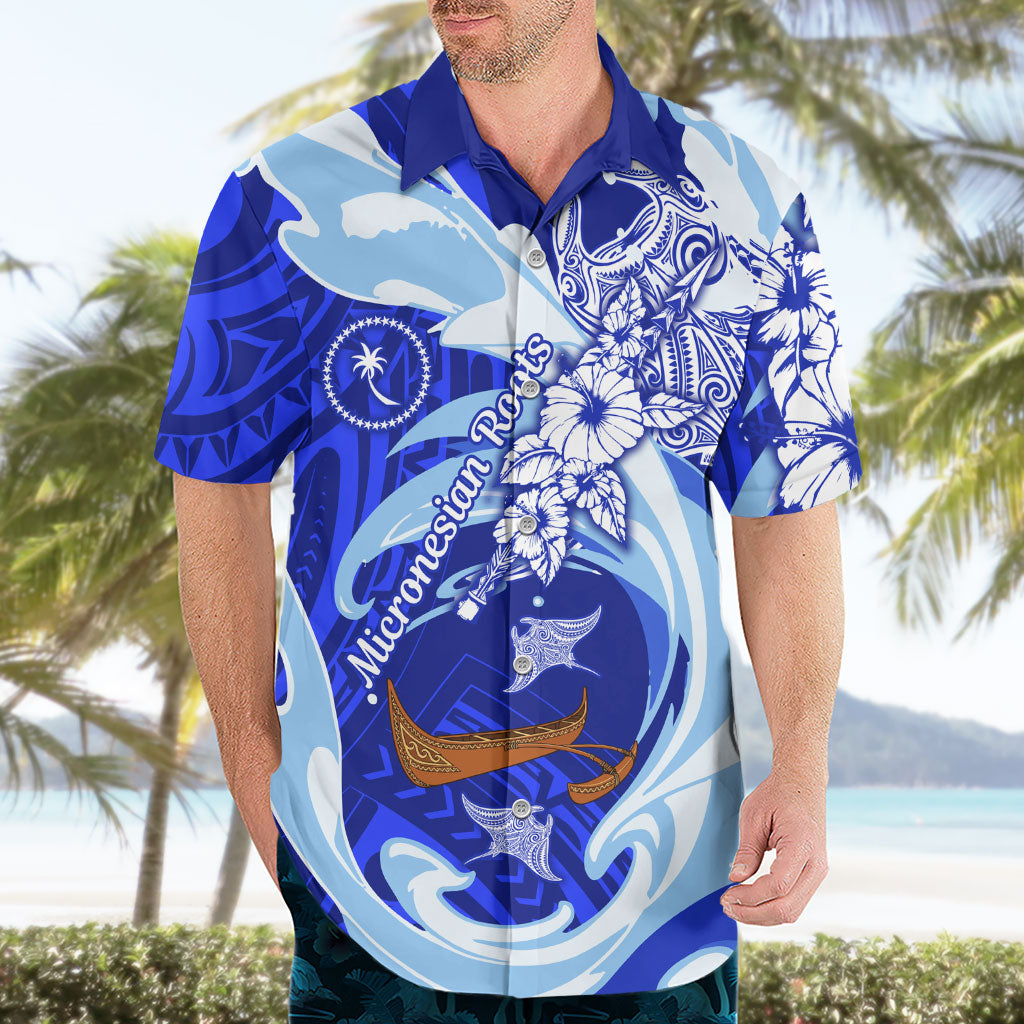 Chuuk Micronesian Roots Hawaiian Shirt Polynesian Tribal Pattern Hibiscus Flower And Stingray Art