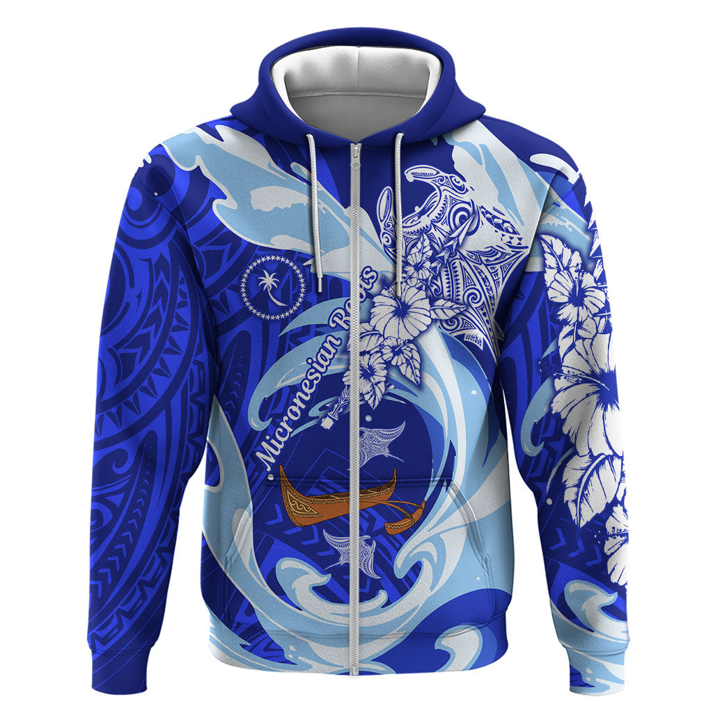 Chuuk Micronesian Roots Hoodie Polynesian Tribal Pattern Hibiscus Flower And Stingray Art