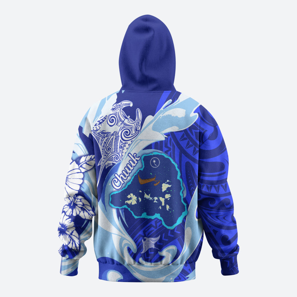 Chuuk Micronesian Roots Hoodie Polynesian Tribal Pattern Hibiscus Flower And Stingray Art