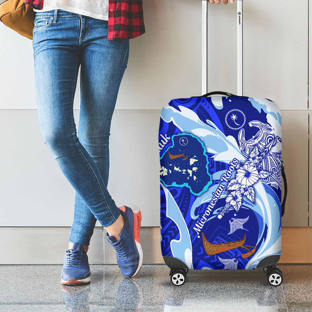 Chuuk Micronesian Roots Luggage Cover Polynesian Tribal Pattern Hibiscus Flower And Stingray Art