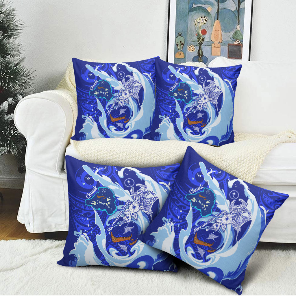 Chuuk Micronesian Roots Pillow Cover Polynesian Tribal Pattern Hibiscus Flower And Stingray Art