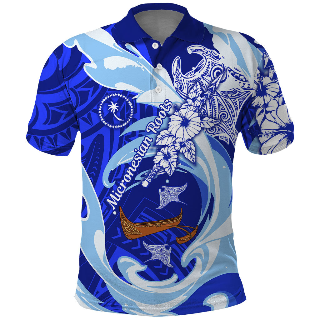 Chuuk Micronesian Roots Polo Shirt Polynesian Tribal Pattern Hibiscus Flower And Stingray Art