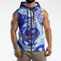 Chuuk Micronesian Roots Sleeveless Zip Hoodie Polynesian Tribal Pattern Hibiscus Flower And Stingray Art