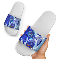 Chuuk Micronesian Roots Slide Sandals Polynesian Tribal Pattern Hibiscus Flower And Stingray Art
