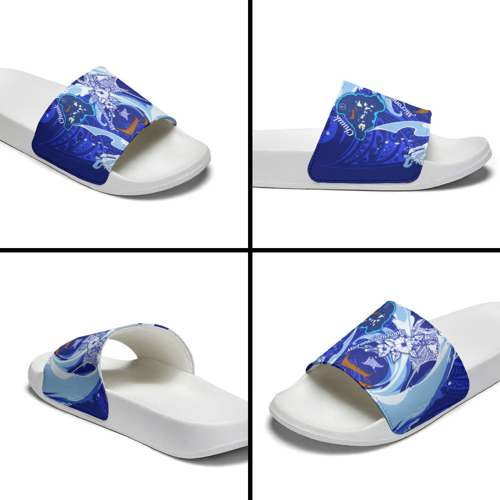 Chuuk Micronesian Roots Slide Sandals Polynesian Tribal Pattern Hibiscus Flower And Stingray Art