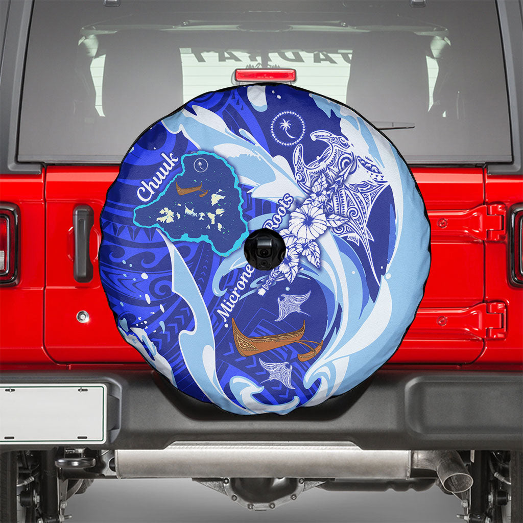 Chuuk Micronesian Roots Spare Tire Cover Polynesian Tribal Pattern Hibiscus Flower And Stingray Art