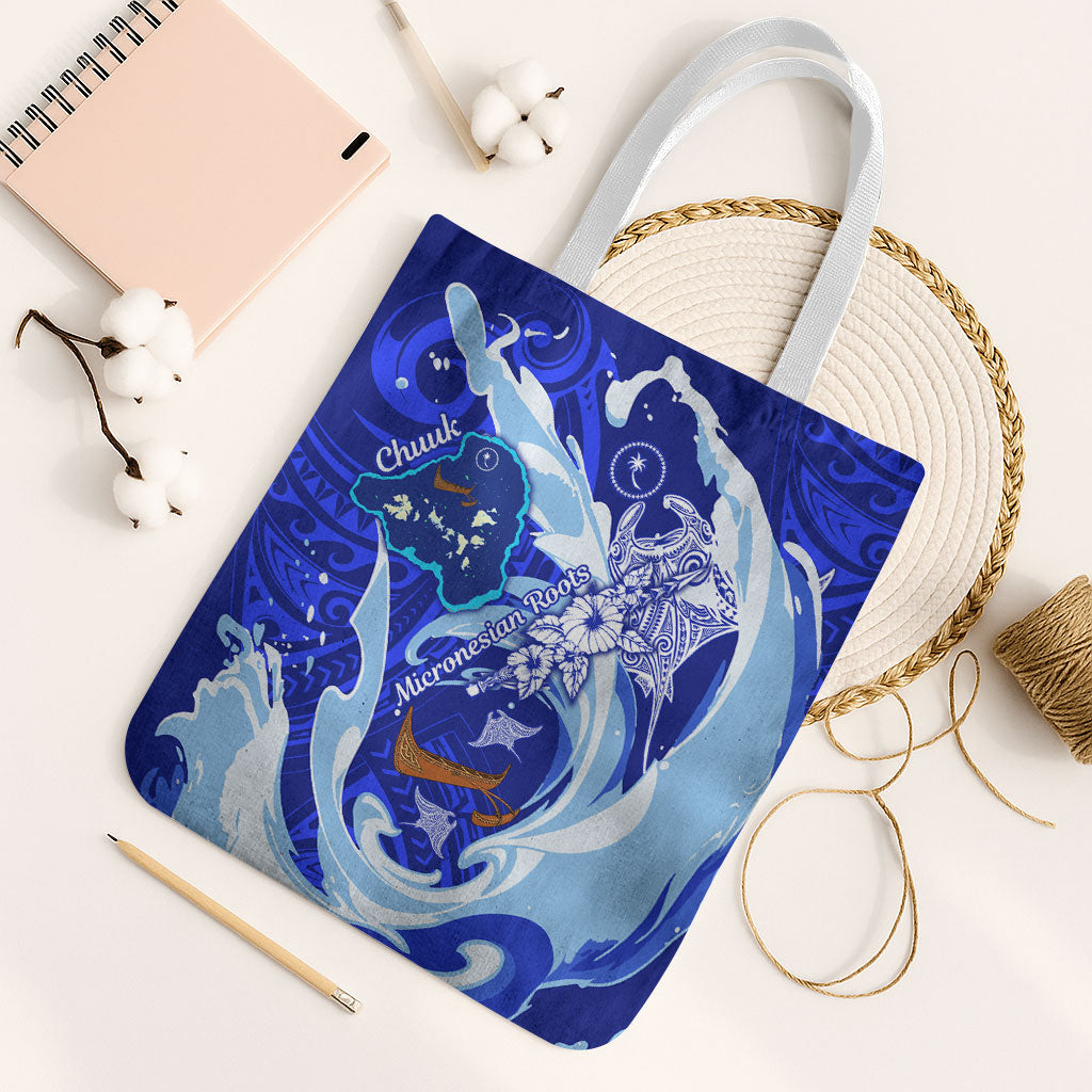 Chuuk Micronesian Roots Tote Bag Polynesian Tribal Pattern Hibiscus Flower And Stingray Art