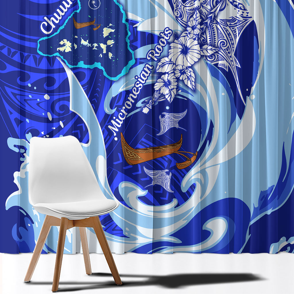 Chuuk Micronesian Roots Window Curtain Polynesian Tribal Pattern Hibiscus Flower And Stingray Art