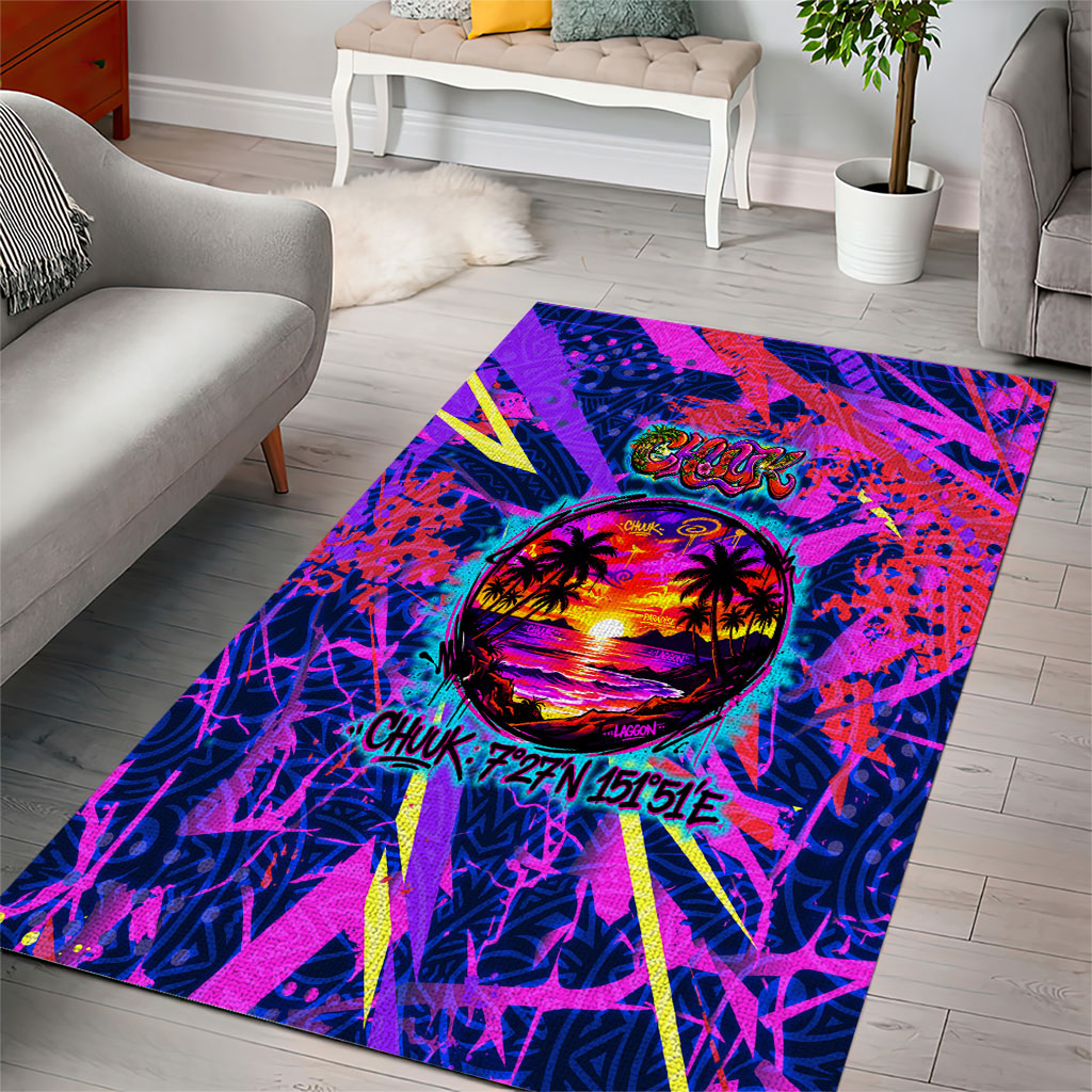 Chuuk Tropical Sunset Coordinates Area Rug Neon Graffiti Polynesian Tribal