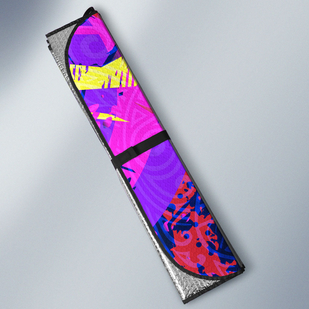 Chuuk Tropical Sunset Coordinates Auto Sun Shade Neon Graffiti Polynesian Tribal