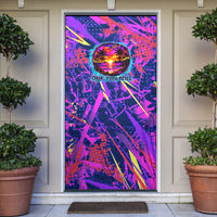 Chuuk Tropical Sunset Coordinates Door Cover Neon Graffiti Polynesian Tribal