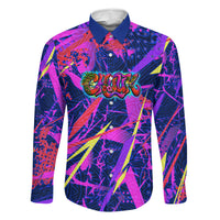 Chuuk Tropical Sunset Coordinates Family Matching Off The Shoulder Long Sleeve Dress and Hawaiian Shirt Neon Graffiti Polynesian Tribal