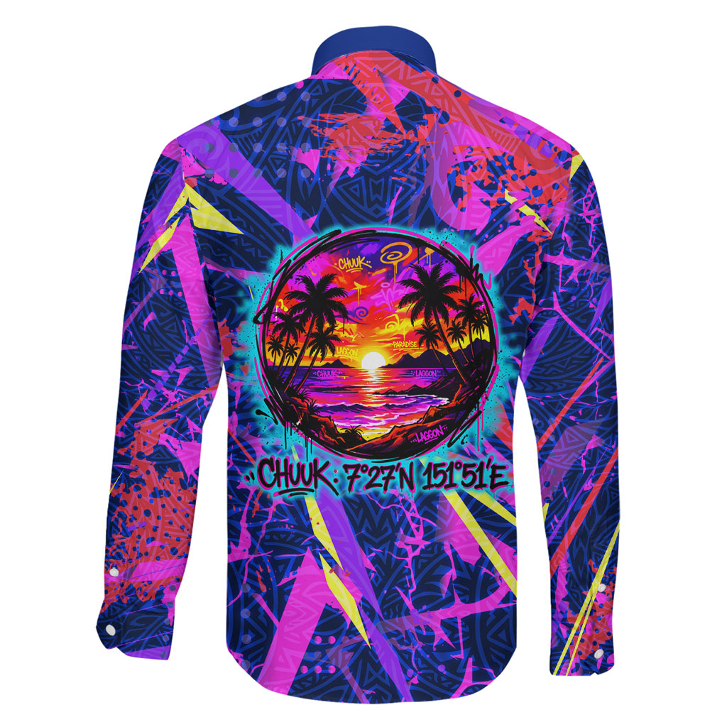 Chuuk Tropical Sunset Coordinates Family Matching Summer Maxi Dress and Hawaiian Shirt Neon Graffiti Polynesian Tribal