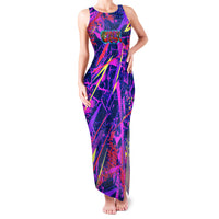 Chuuk Tropical Sunset Coordinates Family Matching Tank Maxi Dress and Hawaiian Shirt Neon Graffiti Polynesian Tribal