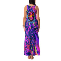 Chuuk Tropical Sunset Coordinates Family Matching Tank Maxi Dress and Hawaiian Shirt Neon Graffiti Polynesian Tribal