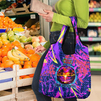 Chuuk Tropical Sunset Coordinates Grocery Bag Neon Graffiti Polynesian Tribal