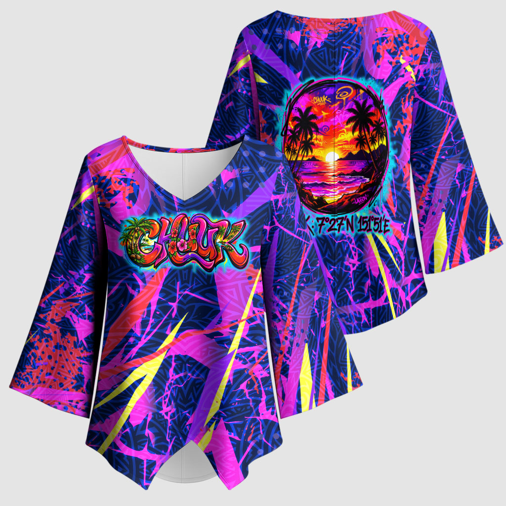 Chuuk Tropical Sunset Coordinates Kimono Sleeve Blouse Neon Graffiti Polynesian Tribal