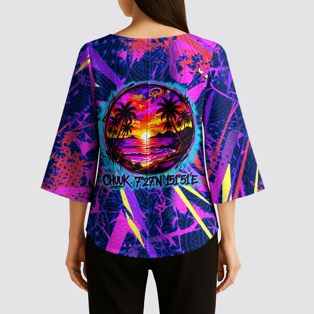 Chuuk Tropical Sunset Coordinates Kimono Sleeve Blouse Neon Graffiti Polynesian Tribal