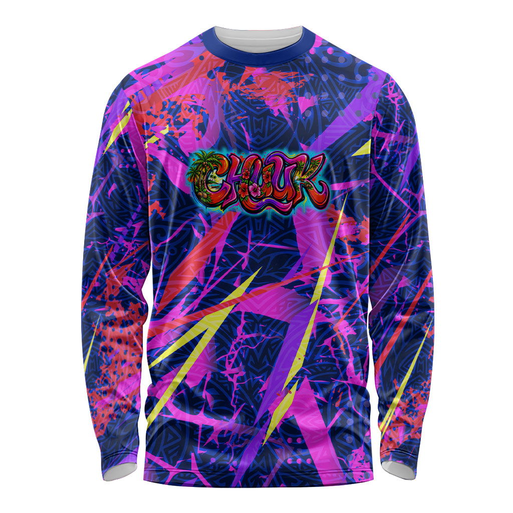 Chuuk Tropical Sunset Coordinates Long Sleeve Shirt Neon Graffiti Polynesian Tribal