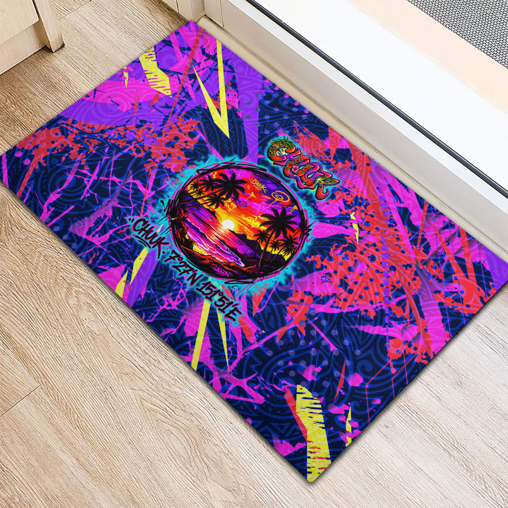 Chuuk Tropical Sunset Coordinates Rubber Doormat Neon Graffiti Polynesian Tribal