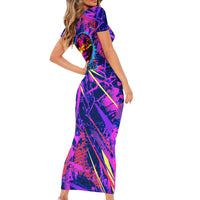 Chuuk Tropical Sunset Coordinates Short Sleeve Bodycon Dress Neon Graffiti Polynesian Tribal