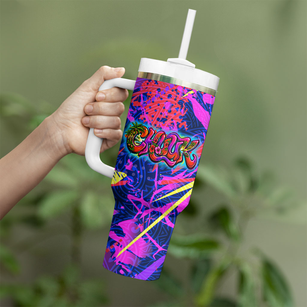 Chuuk Tropical Sunset Coordinates Tumbler With Handle Neon Graffiti Polynesian Tribal