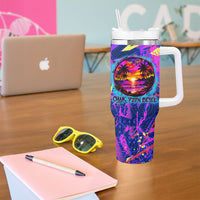Chuuk Tropical Sunset Coordinates Tumbler With Handle Neon Graffiti Polynesian Tribal