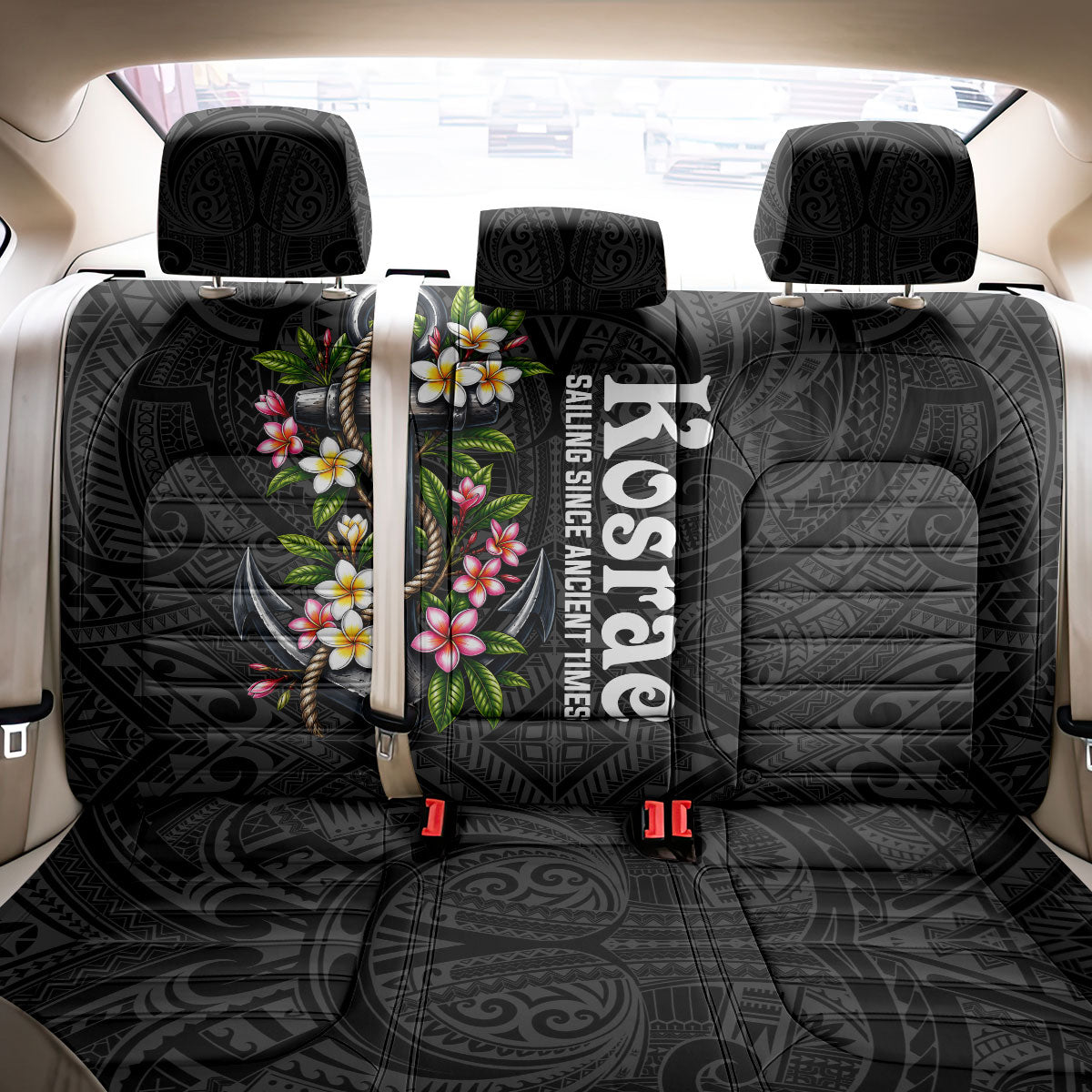 Kosrae Nautical Heritage Back Car Seat Cover Polynesian Tribal Anchor With Plumeria Tropical Art