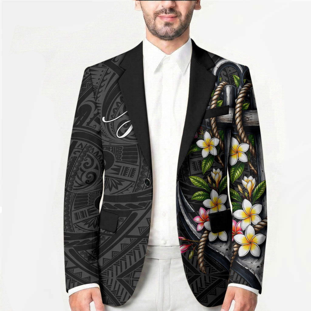 Kosrae Nautical Heritage Blazer Polynesian Tribal Anchor With Plumeria Tropical Art