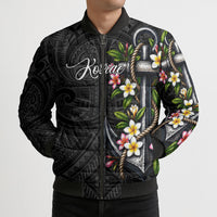 Kosrae Nautical Heritage Bomber Puffer Jacket Polynesian Tribal Anchor With Plumeria Tropical Art