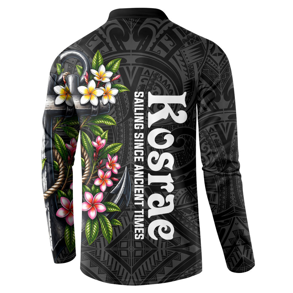 Kosrae Nautical Heritage Button Sweatshirt Polynesian Tribal Anchor With Plumeria Tropical Art