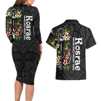 Kosrae Nautical Heritage Couples Matching Long Sleeve Bodycon Dress and Hawaiian Shirt Polynesian Tribal Anchor With Plumeria Tropical Art