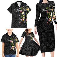 Kosrae Nautical Heritage Family Matching Long Sleeve Bodycon Dress and Hawaiian Shirt Polynesian Tribal Anchor With Plumeria Tropical Art TS04 - Polynesian Pride
