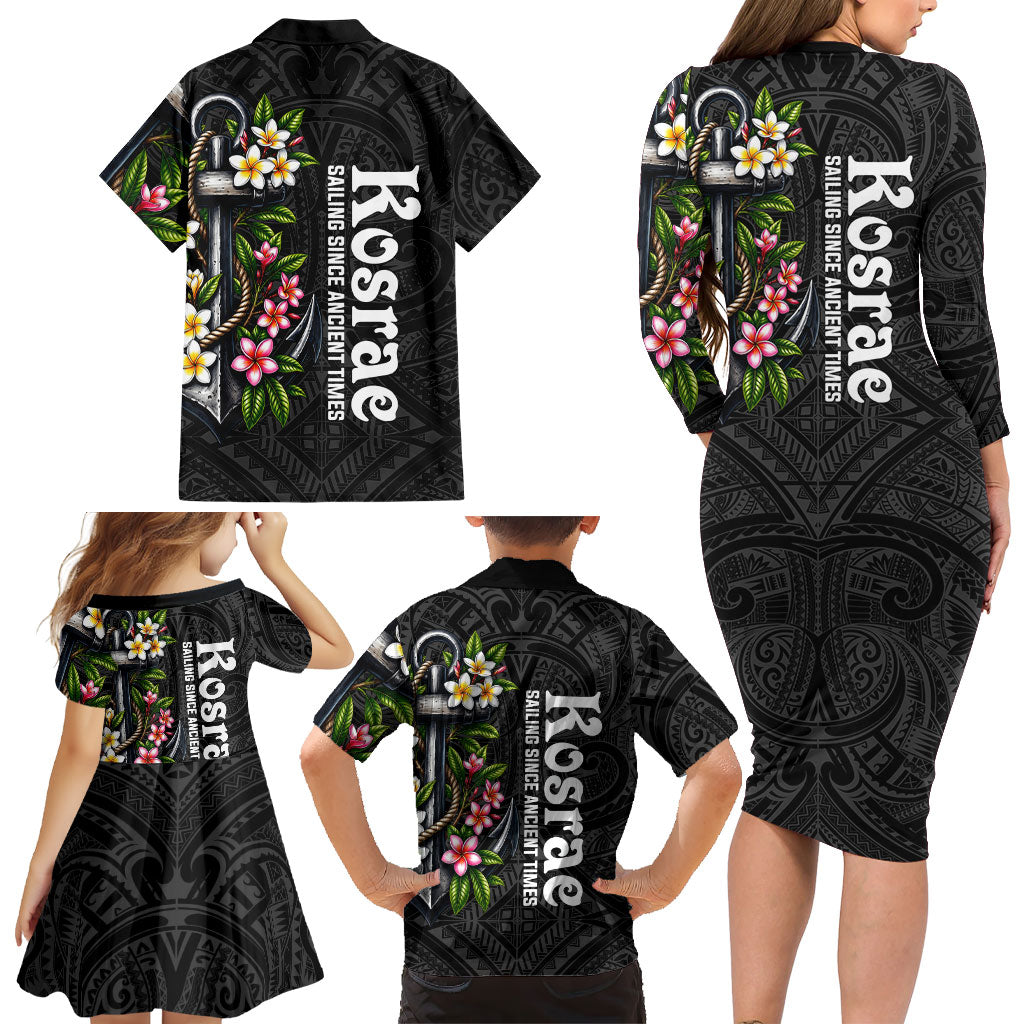 Kosrae Nautical Heritage Family Matching Long Sleeve Bodycon Dress and Hawaiian Shirt Polynesian Tribal Anchor With Plumeria Tropical Art TS04 - Polynesian Pride