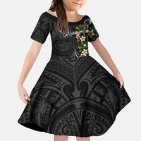 Kosrae Nautical Heritage Family Matching Off The Shoulder Long Sleeve Dress and Hawaiian Shirt Polynesian Tribal Anchor With Plumeria Tropical Art