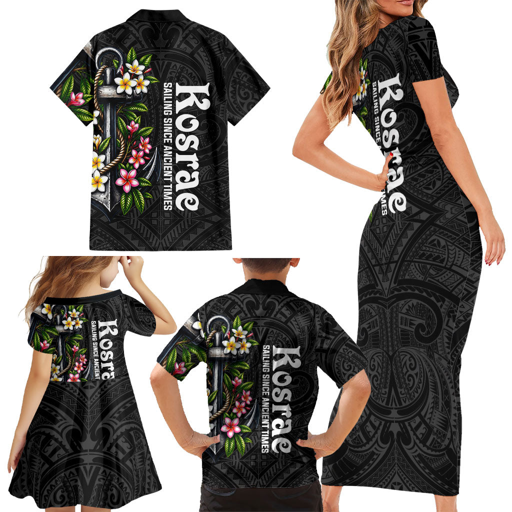 Kosrae Nautical Heritage Family Matching Short Sleeve Bodycon Dress and Hawaiian Shirt Polynesian Tribal Anchor With Plumeria Tropical Art TS04 - Polynesian Pride