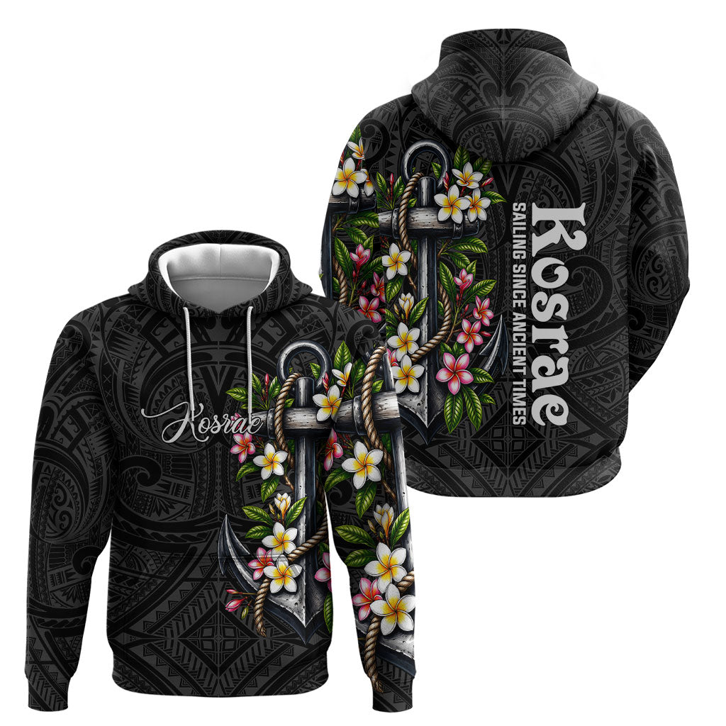 Kosrae Nautical Heritage Hoodie Polynesian Tribal Anchor With Plumeria Tropical Art