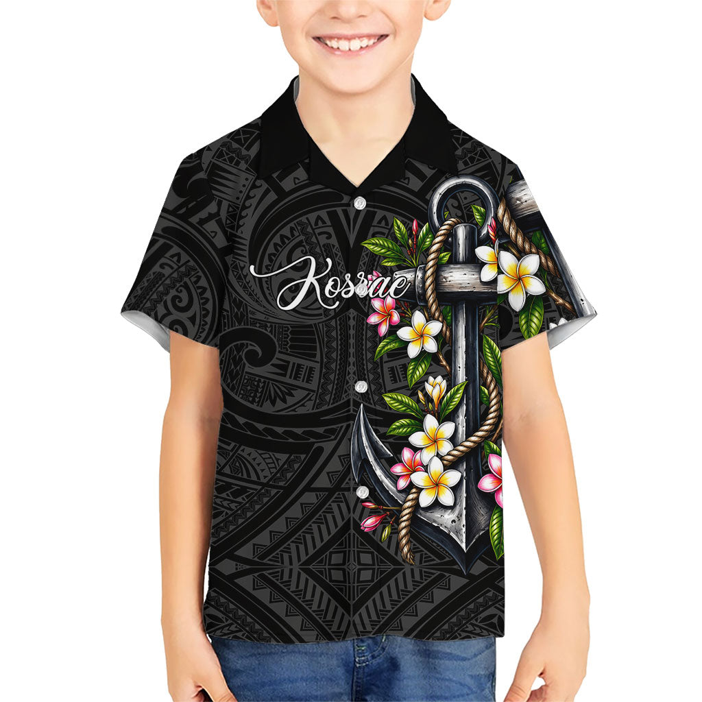 Kosrae Nautical Heritage Kid Hawaiian Shirt Polynesian Tribal Anchor With Plumeria Tropical Art