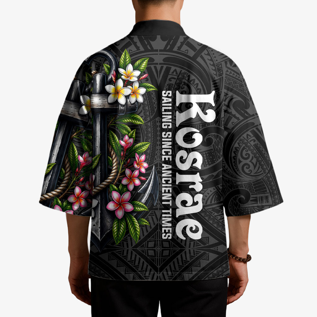 Kosrae Nautical Heritage Kimono Polynesian Tribal Anchor With Plumeria Tropical Art