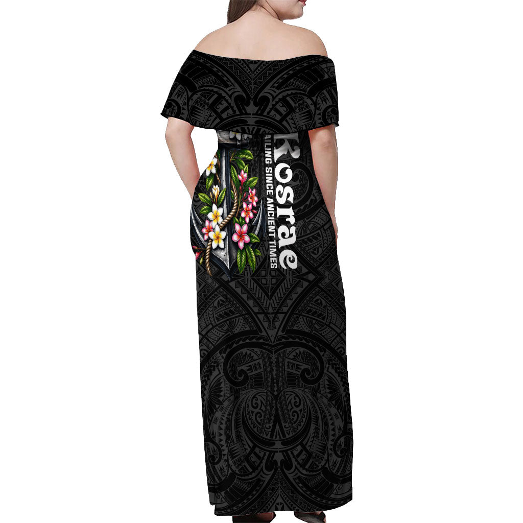 Kosrae Nautical Heritage Off Shoulder Maxi Dress Polynesian Tribal Anchor With Plumeria Tropical Art