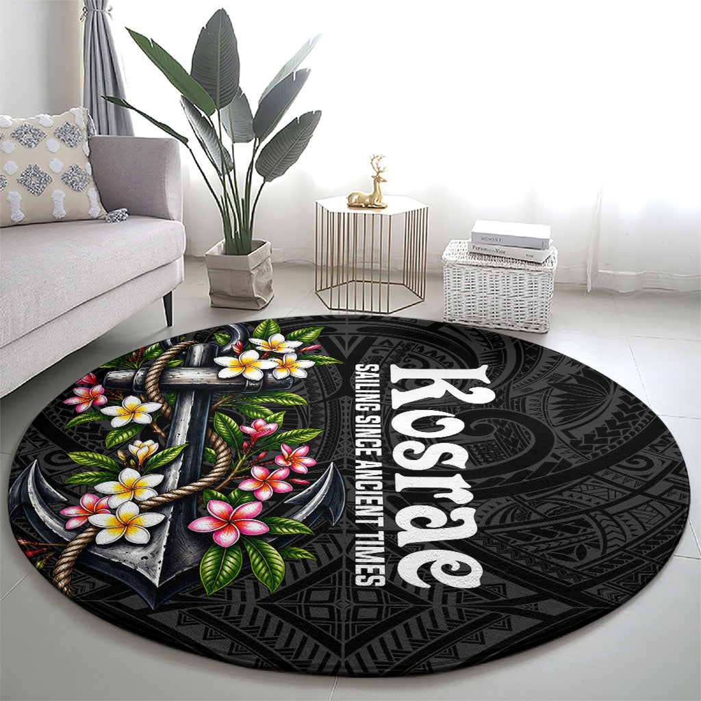 Kosrae Nautical Heritage Round Carpet Polynesian Tribal Anchor With Plumeria Tropical Art