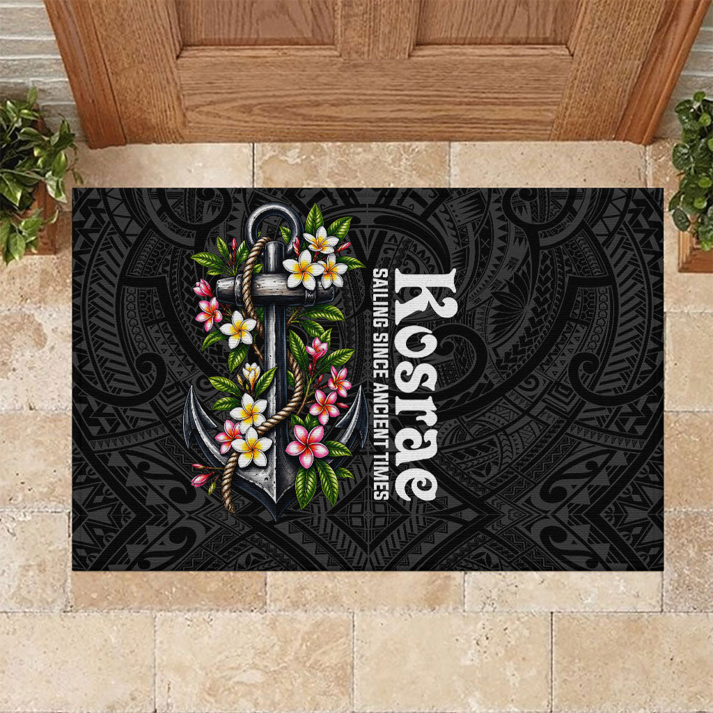 Kosrae Nautical Heritage Rubber Doormat Polynesian Tribal Anchor With Plumeria Tropical Art