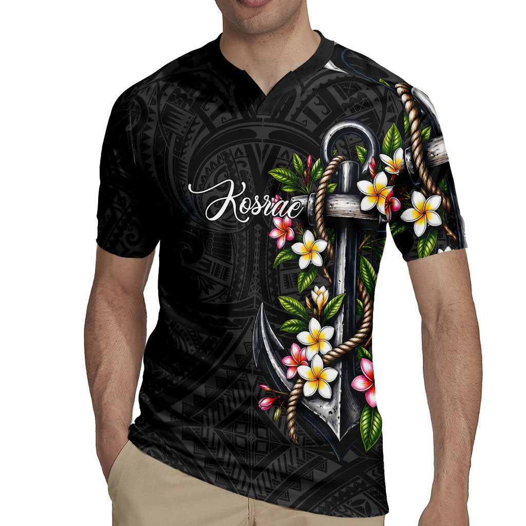 Kosrae Nautical Heritage Rugby Jersey Polynesian Tribal Anchor With Plumeria Tropical Art