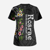 Kosrae Nautical Heritage Scrub Top Polynesian Tribal Anchor With Plumeria Tropical Art