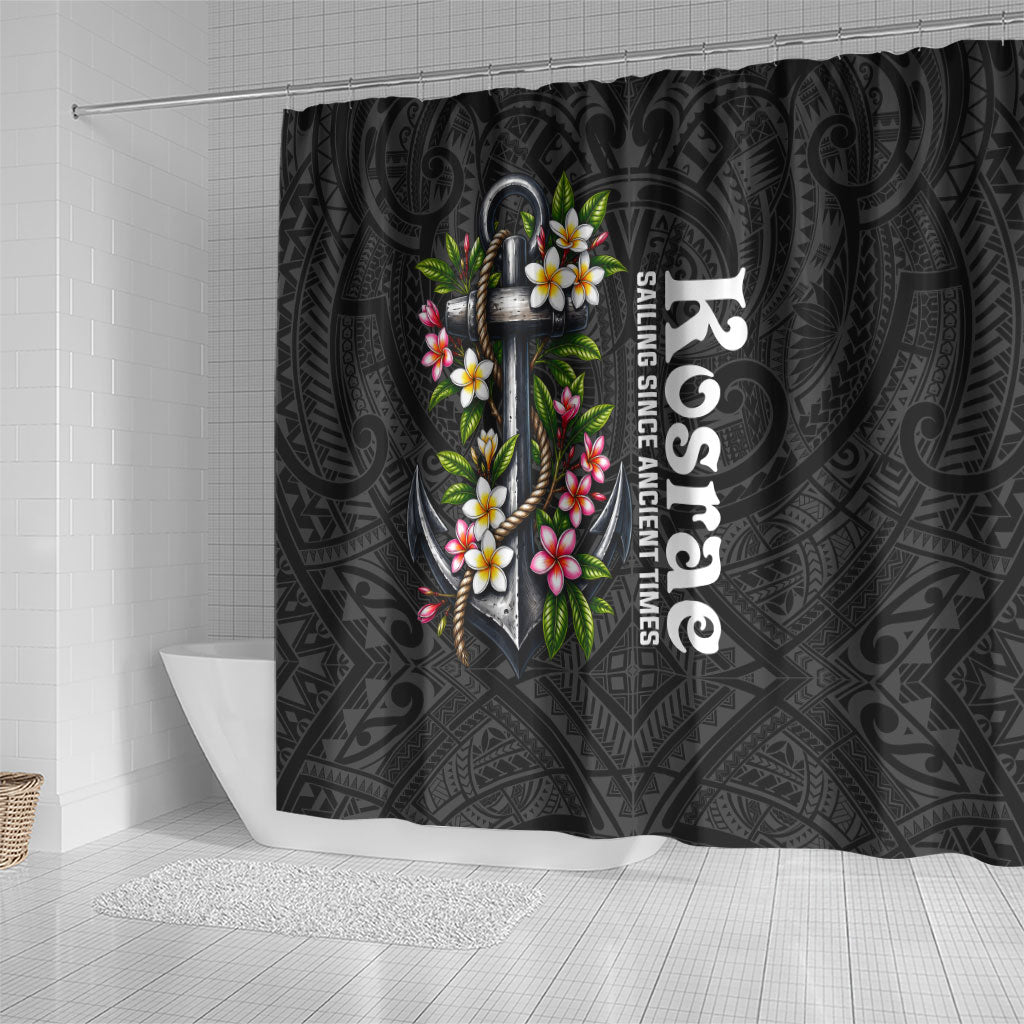Kosrae Nautical Heritage Shower Curtain Polynesian Tribal Anchor With Plumeria Tropical Art