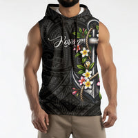 Kosrae Nautical Heritage Sleeveless Hoodie Polynesian Tribal Anchor With Plumeria Tropical Art