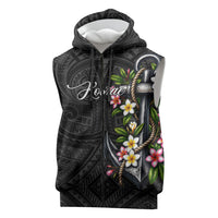 Kosrae Nautical Heritage Sleeveless Zip Hoodie Polynesian Tribal Anchor With Plumeria Tropical Art