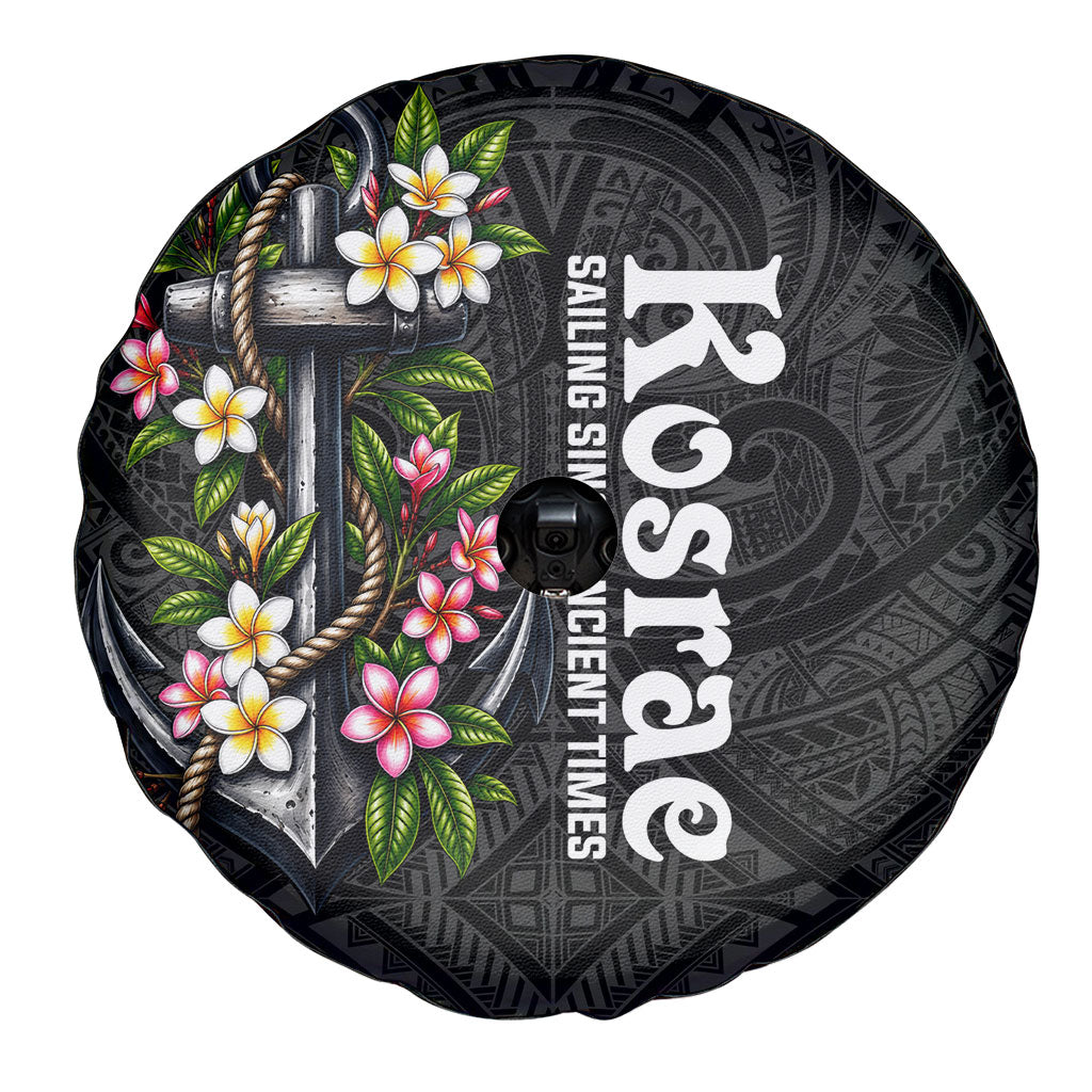 Kosrae Nautical Heritage Spare Tire Cover Polynesian Tribal Anchor With Plumeria Tropical Art