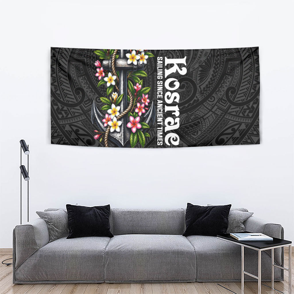 Kosrae Nautical Heritage Tapestry Polynesian Tribal Anchor With Plumeria Tropical Art